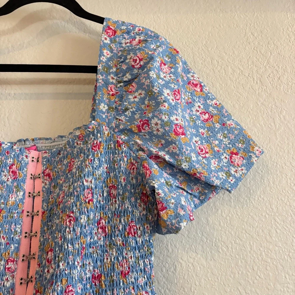 ❗️FINAL❗️NWT Betsey Johnson Blue and Pink Floral Mini Dress - Picture 5 of 10